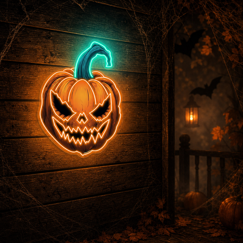 Terrifying Halloween Pumpkin Neon Sign – Spooky LED Wall Light for Home, Bar & Party Decor