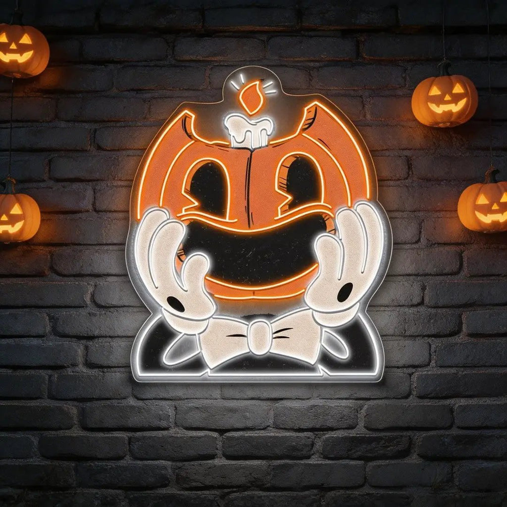 Smiling Pumpkin Face Neon Sign – Retro Halloween Wall Light for Spooky Home Decor