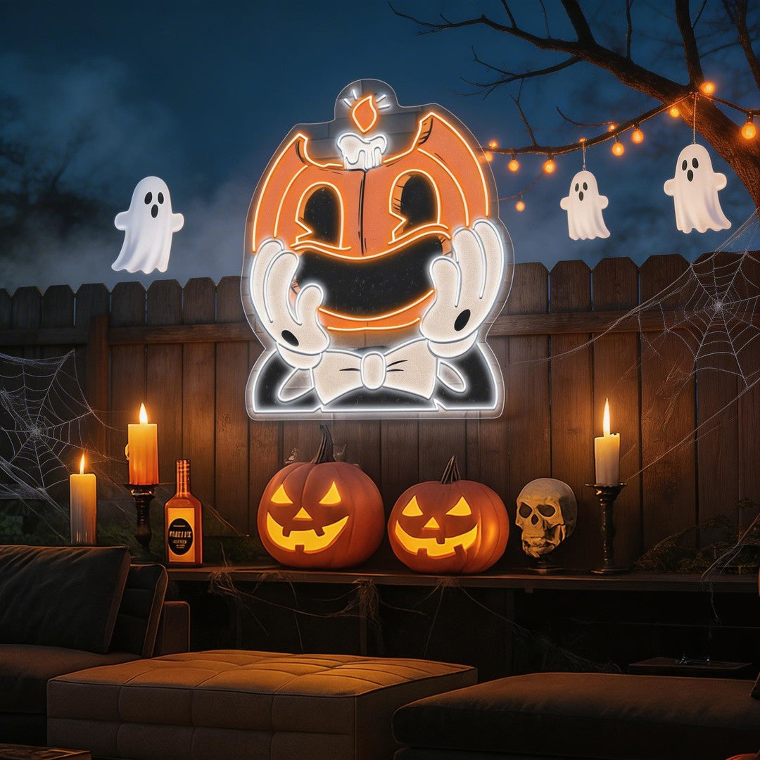 Smiling Pumpkin Face Neon Sign – Retro Halloween Wall Light for Spooky Home Decor