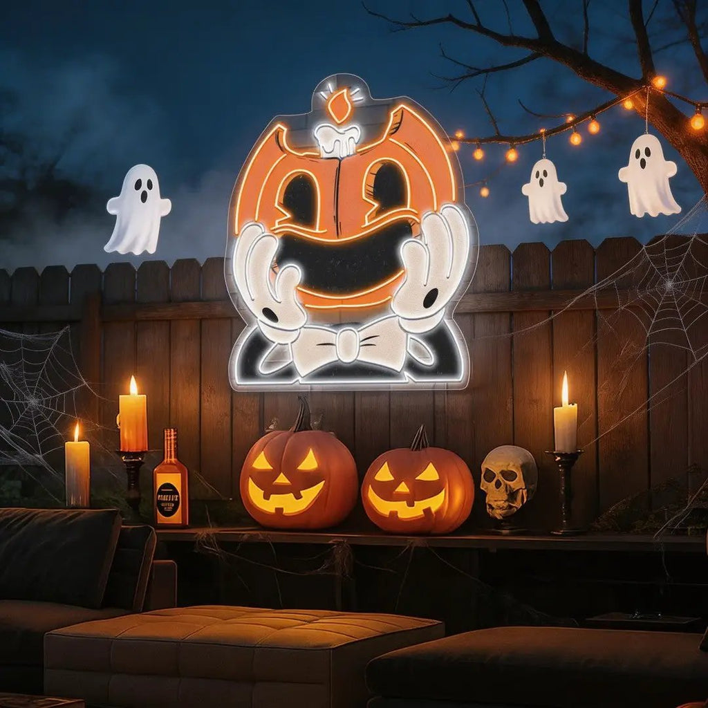 Smiling Pumpkin Face Neon Sign – Retro Halloween Wall Light for Spooky Home Decor