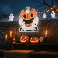 Smiling Pumpkin Face Neon Sign – Retro Halloween Wall Light for Spooky Home Decor