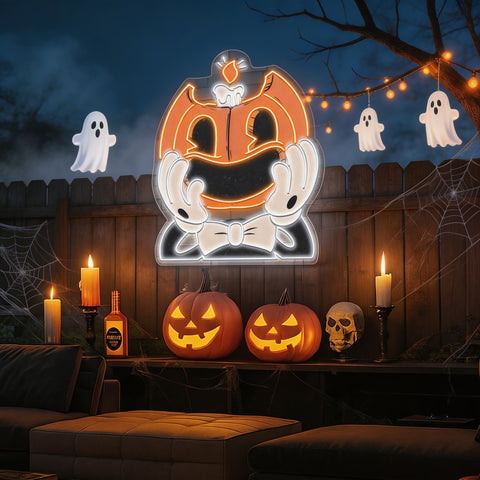 Smiling Pumpkin Face Neon Sign – Retro Halloween Wall Light for Spooky Home Decor