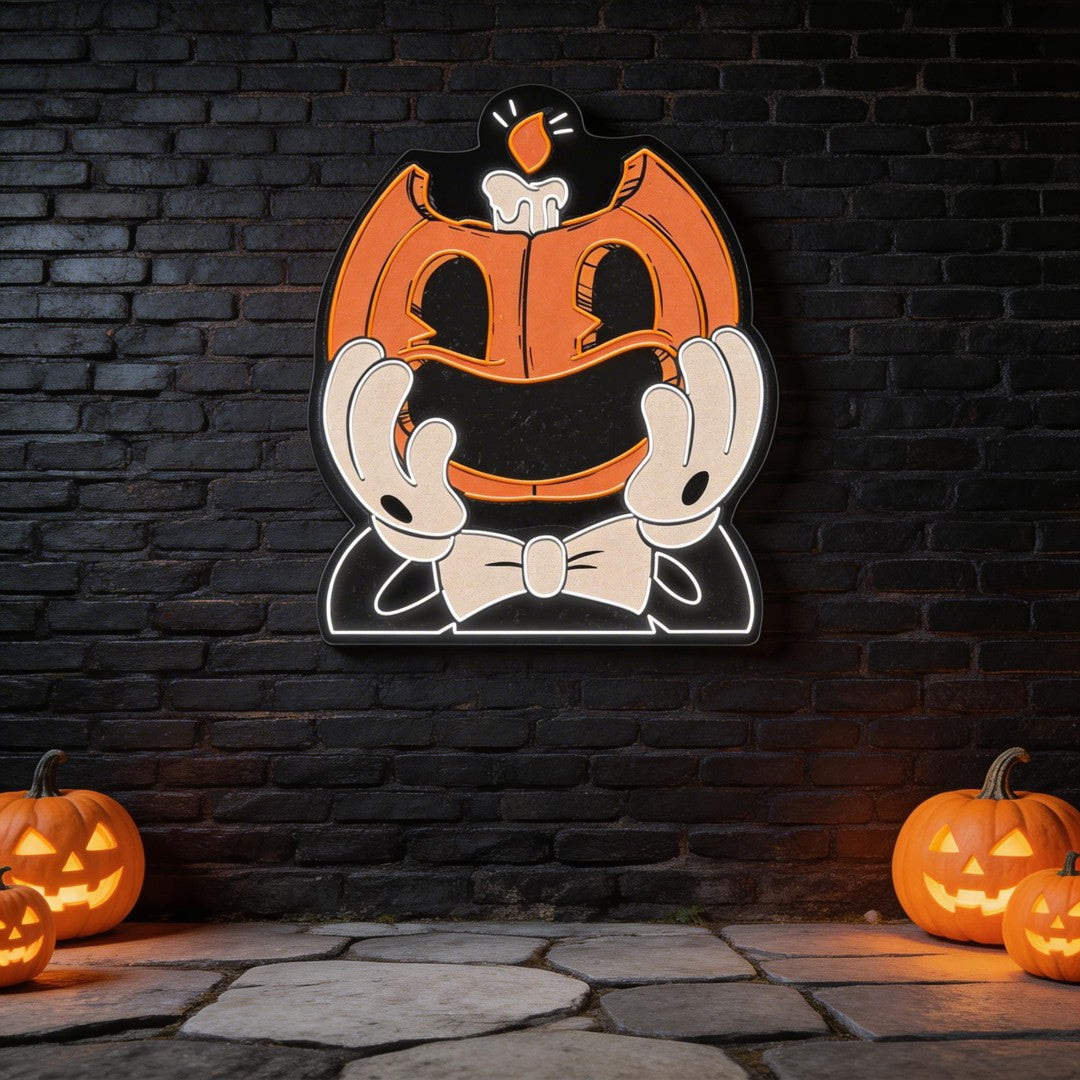 Smiling Pumpkin Face Neon Sign – Retro Halloween Wall Light for Spooky Home Decor