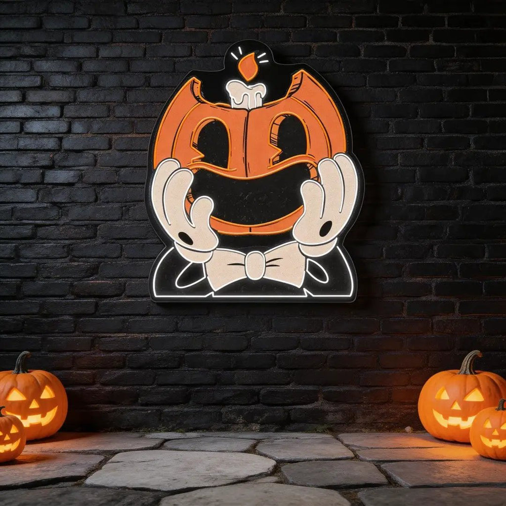 Smiling Pumpkin Face Neon Sign – Retro Halloween Wall Light for Spooky Home Decor