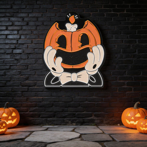 Smiling Pumpkin Face Neon Sign – Retro Halloween Wall Light for Spooky Home Decor