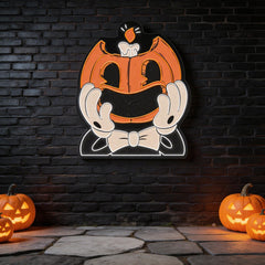 Smiling Pumpkin Face Neon Sign – Retro Halloween Wall Light for Spooky Home Decor