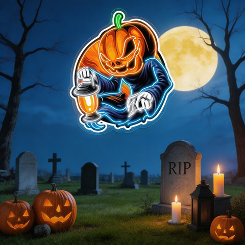 🎃 Glowing Pumpkin Phantom – Halloween LED Neon Sign