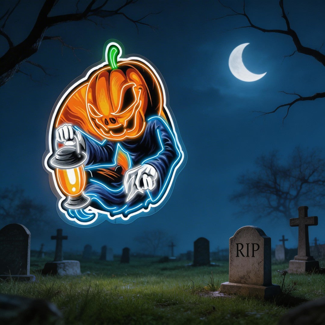 🎃 Glowing Pumpkin Phantom – Halloween LED Neon Sign