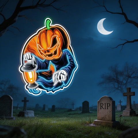 🎃 Glowing Pumpkin Phantom – Halloween LED Neon Sign