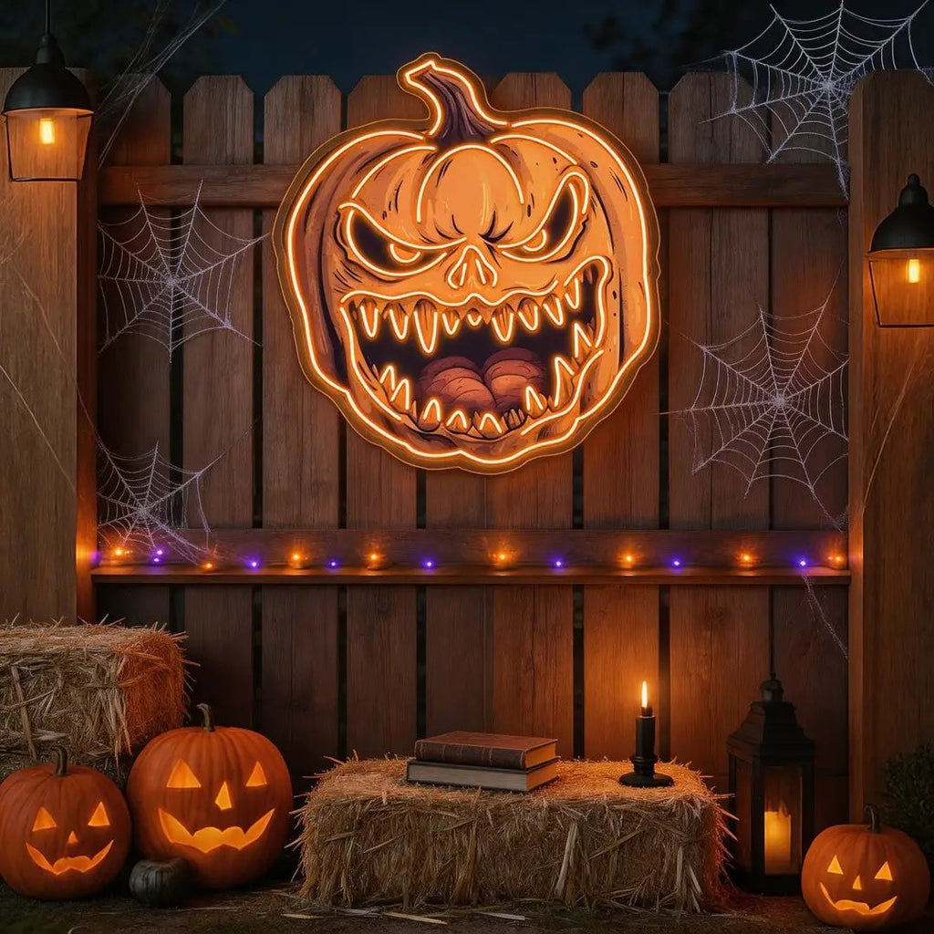 🎃 Frightening Jack-O'-Lantern LED Neon Sign – Halloween Wall Decor 👻