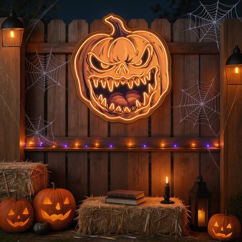 🎃 Frightening Jack-O'-Lantern LED Neon Sign – Halloween Wall Decor 👻