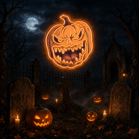 🎃 Frightening Jack-O'-Lantern LED Neon Sign – Halloween Wall Decor 👻