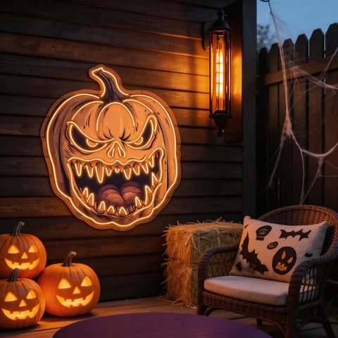 🎃 Frightening Jack-O'-Lantern LED Neon Sign – Halloween Wall Decor 👻