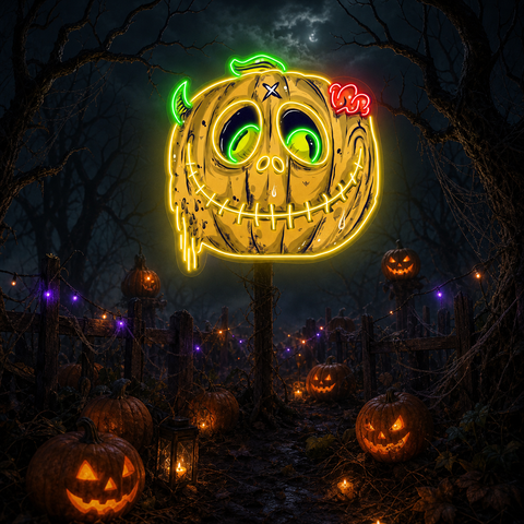 Zombie Pumpkin Neon Sign – Creepy Halloween LED Wall Light Decor for Home, Bar & Party