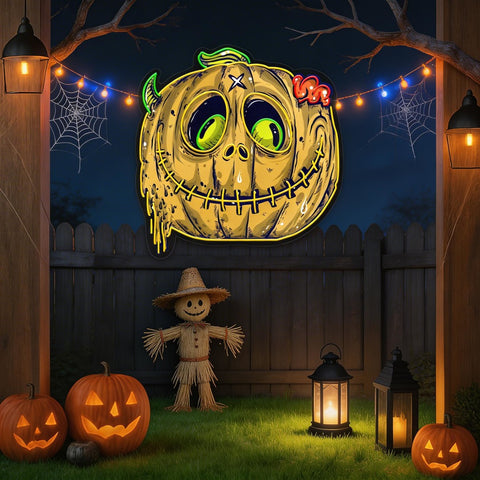 Zombie Pumpkin Neon Sign – Creepy Halloween LED Wall Light Decor for Home, Bar & Party