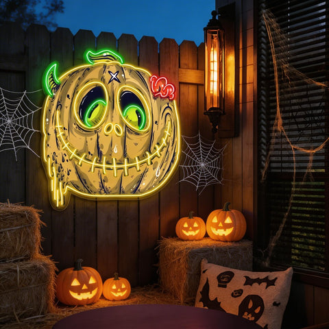 Zombie Pumpkin Neon Sign – Creepy Halloween LED Wall Light Decor for Home, Bar & Party