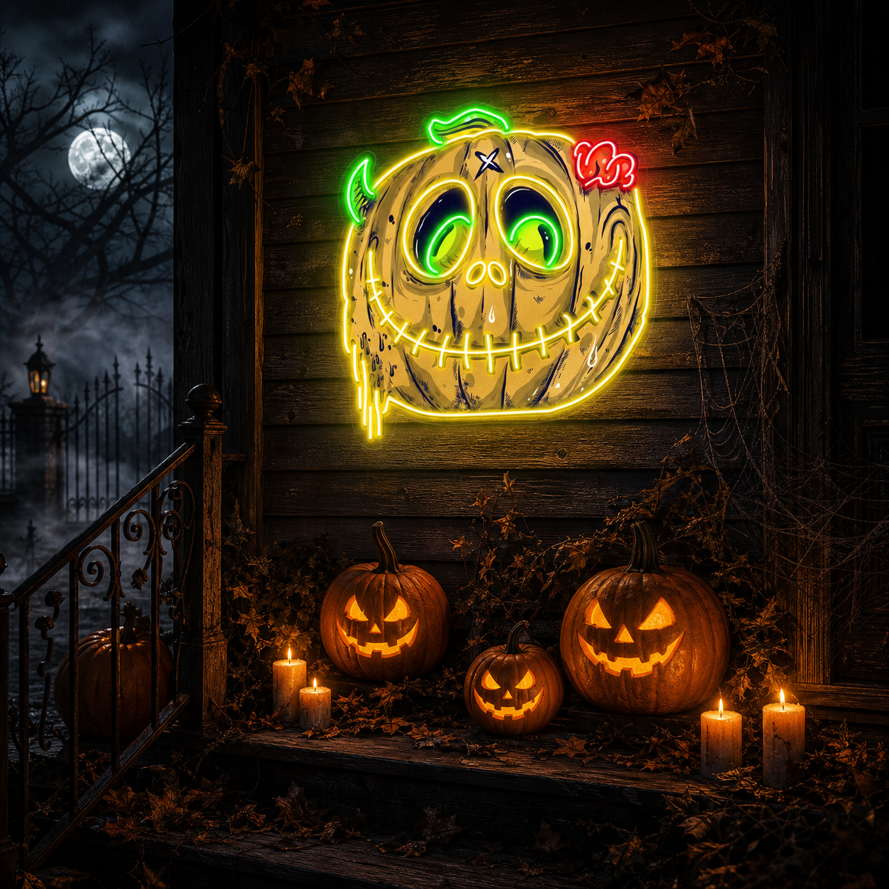 Zombie Pumpkin Neon Sign – Creepy Halloween LED Wall Light Decor for Home, Bar & Party