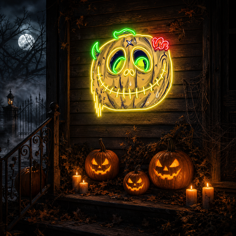 Zombie Pumpkin Neon Sign – Creepy Halloween LED Wall Light Decor for Home, Bar & Party