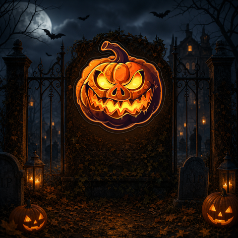 Evil Pumpkin LED Neon Sign – Spooky Halloween Wall Decor for Home, Party & Bar