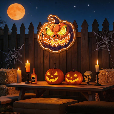 Evil Pumpkin LED Neon Sign – Spooky Halloween Wall Decor for Home, Party & Bar