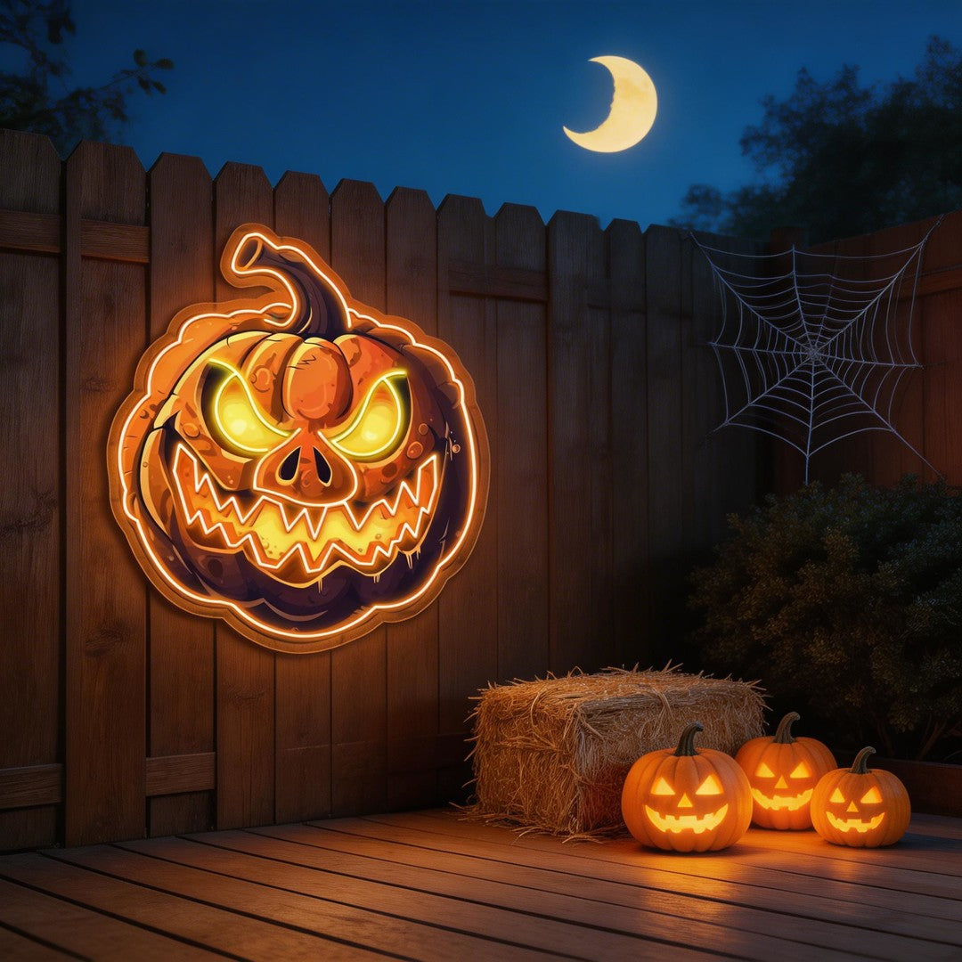 Evil Pumpkin LED Neon Sign – Spooky Halloween Wall Decor for Home, Party & Bar