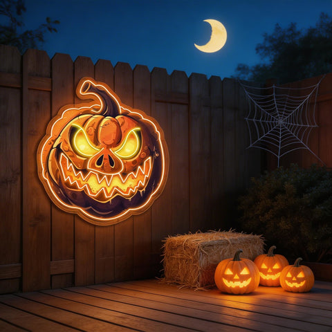 Evil Pumpkin LED Neon Sign – Spooky Halloween Wall Decor for Home, Party & Bar