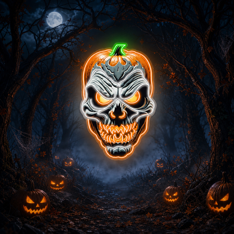 Terrifying Pumpkin Skull LED Neon Sign – Spooky Halloween Wall Decor