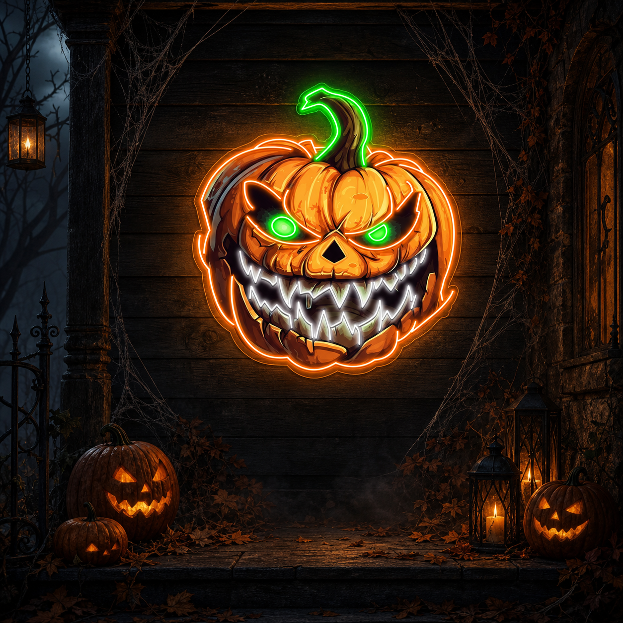 Evil Grin Jack-O'-Lantern Neon Sign – Scary Pumpkin LED Light for Halloween Decor