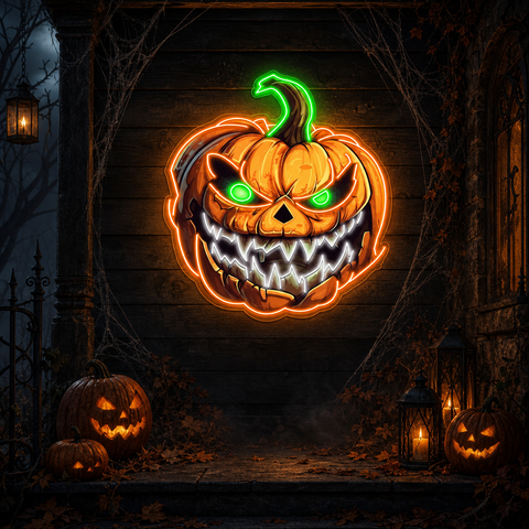 Evil Grin Jack-O'-Lantern Neon Sign – Scary Pumpkin LED Light for Halloween Decor