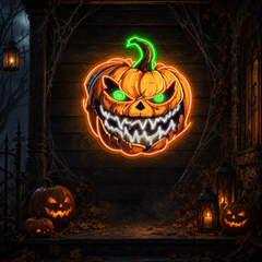 Evil Grin Jack-O'-Lantern Neon Sign – Scary Pumpkin LED Light for Halloween Decor