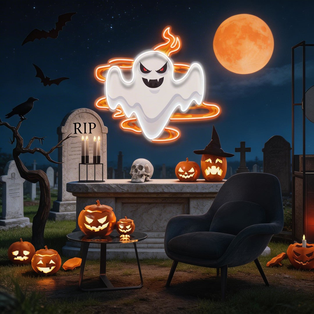 Halloween Day Ghost Fire Artwork Led Neon Sign Light