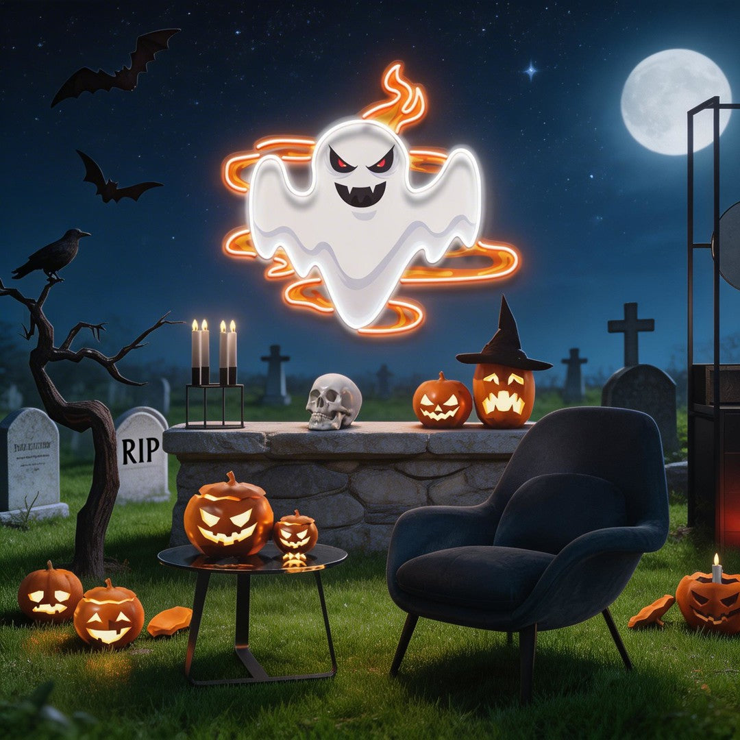 Halloween Day Ghost Fire Artwork Led Neon Sign Light