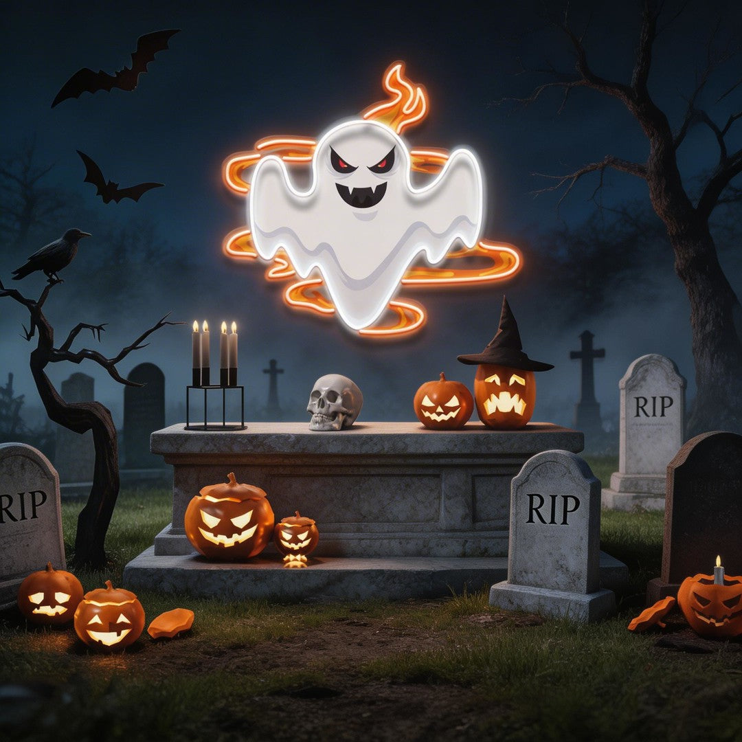 Halloween Day Ghost Fire Artwork Led Neon Sign Light