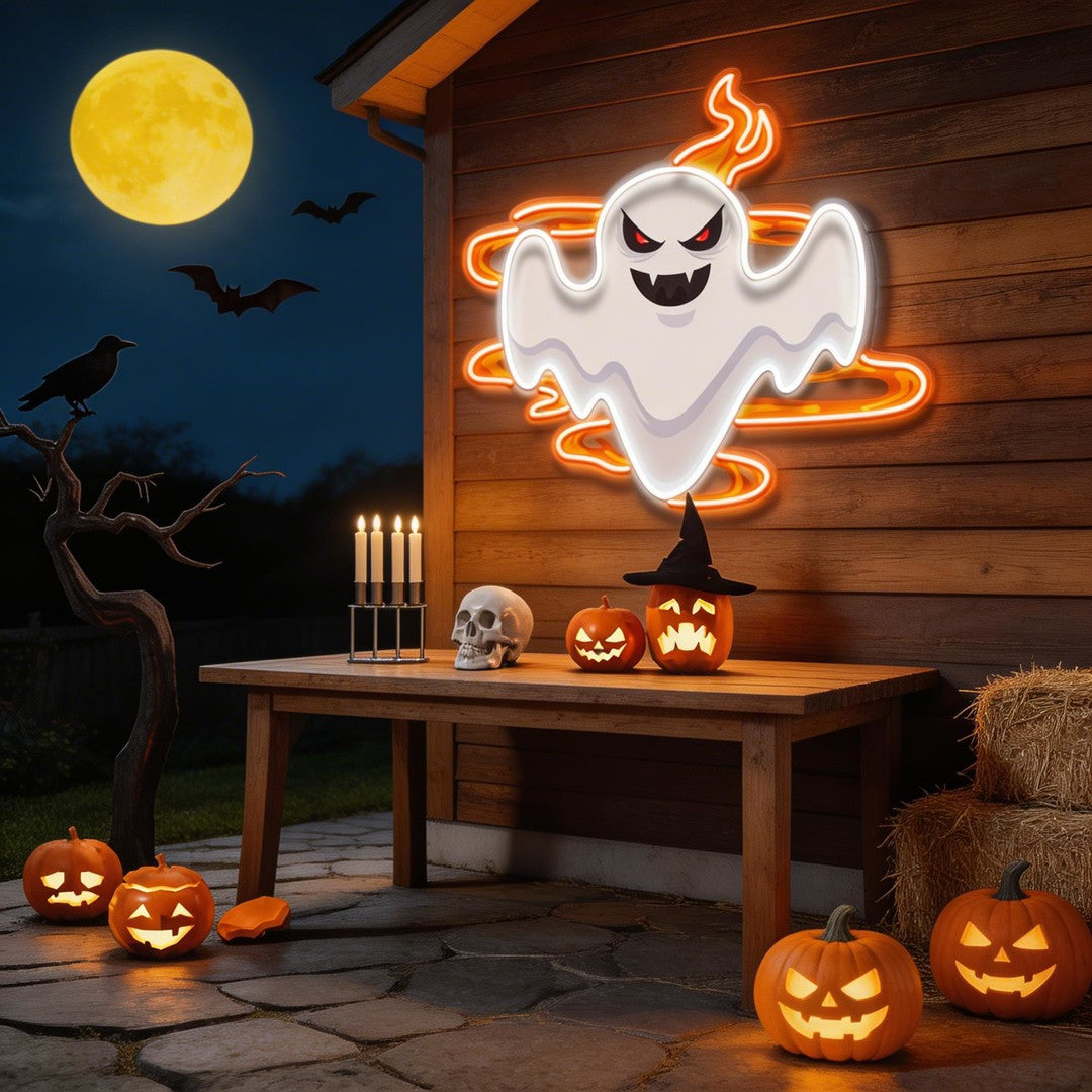 Halloween Day Ghost Fire Artwork Led Neon Sign Light
