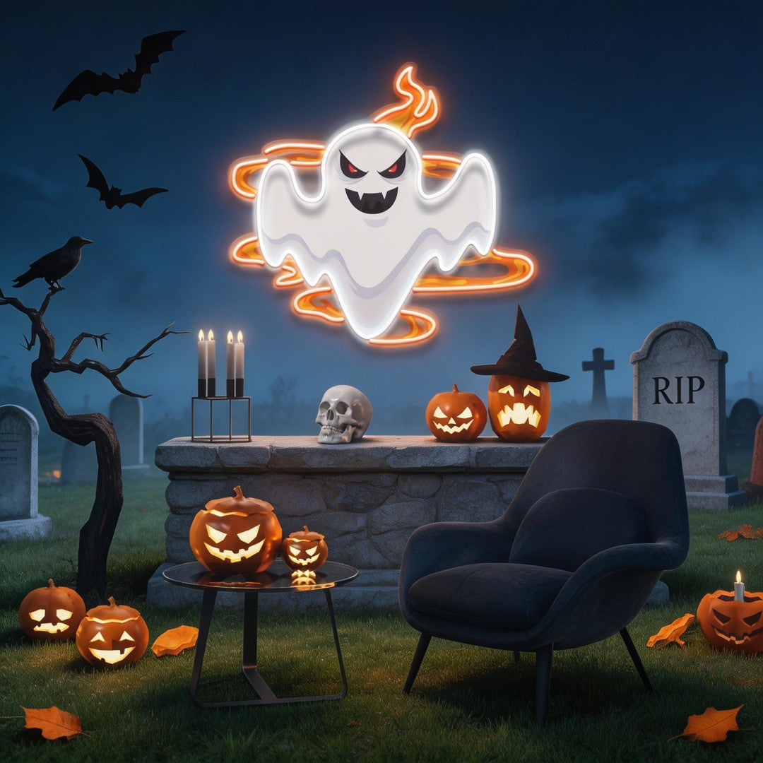 Halloween Day Ghost Fire Artwork Led Neon Sign Light