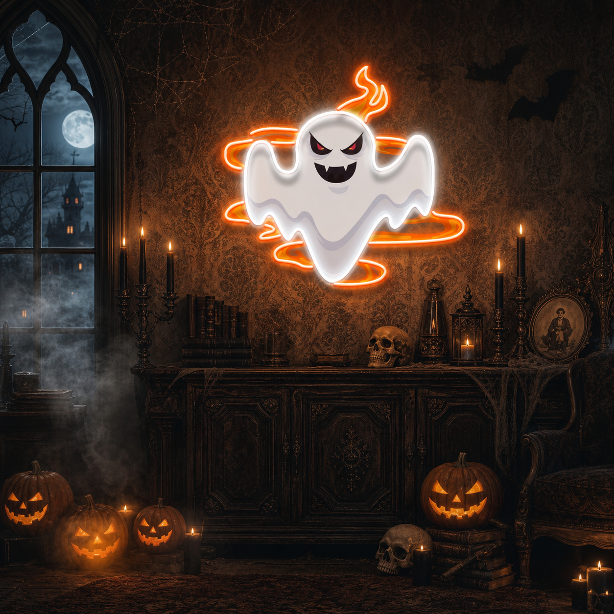 Halloween Day Ghost Fire Artwork Led Neon Sign Light