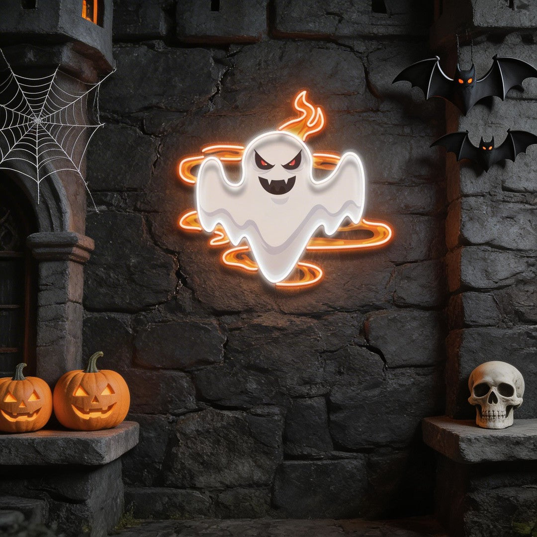 Halloween Day Ghost Fire Artwork Led Neon Sign Light
