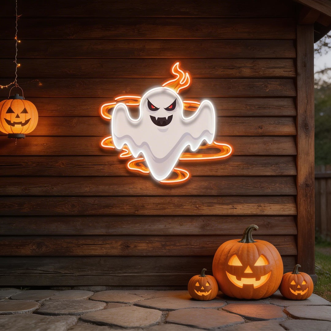 Halloween Day Ghost Fire Artwork Led Neon Sign Light