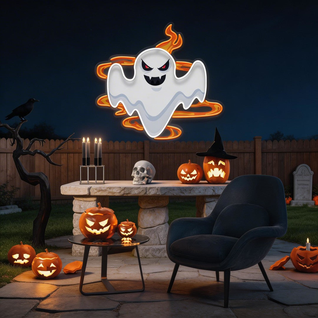Halloween Day Ghost Fire Artwork Led Neon Sign Light