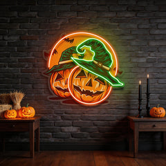 Halloween Pumpkin And Red Moon Artwork Led Neon Sign Light