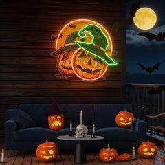 Halloween Pumpkin And Red Moon Artwork Led Neon Sign Light