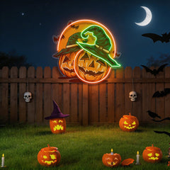 Halloween Pumpkin And Red Moon Artwork Led Neon Sign Light
