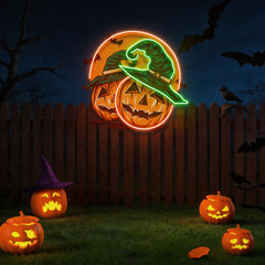 Halloween Pumpkin And Red Moon Artwork Led Neon Sign Light