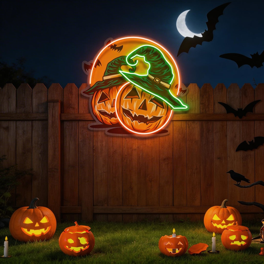 Halloween Pumpkin And Red Moon Artwork Led Neon Sign Light