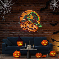 Halloween Pumpkin And Red Moon Artwork Led Neon Sign Light