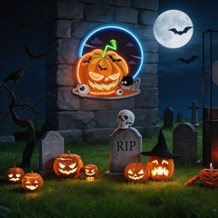 Halloween Pumpkin And Spider With Moon Artwork Led Neon Sign Light