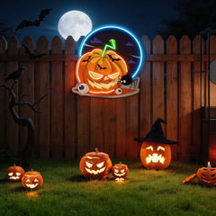 Halloween Pumpkin And Spider With Moon Artwork Led Neon Sign Light