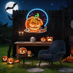 Halloween Pumpkin And Spider With Moon Artwork Led Neon Sign Light