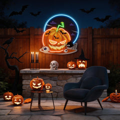 Halloween Pumpkin And Spider With Moon Artwork Led Neon Sign Light