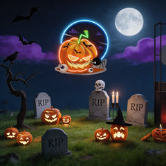 Halloween Pumpkin And Spider With Moon Artwork Led Neon Sign Light